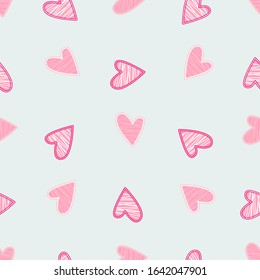 Seamless childish pattern with hand drawn hearts. Valentine's day pattern with heart