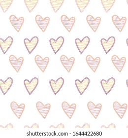 Seamless childish pattern with hand drawn hearts. Valentine's day pattern with heart