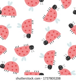 Patrón infantil sin foco con pájaros ladinos dibujados a mano. Textura de niños escandinavos creativos para tela, envoltura, textil, papel pintado, vestimenta. Ilustración vectorial. Azul, rosa y rojo.