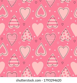 Seamless childish pattern with hand drawn hearts. Creative abstract kids texture for fabric, wrapping, textile, wallpaper, apparel. Vector illustration