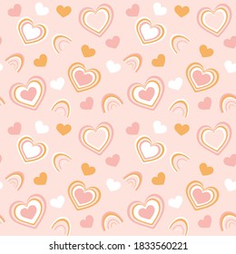 Seamless childish pattern with hand drawn hearts. Creative abstract kids texture for fabric, wrapping, textile, wallpaper, apparel. Vector illustration