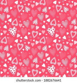 Seamless childish pattern with hand drawn hearts. Creative abstract kids texture for fabric, wrapping, textile, wallpaper, apparel. Vector illustration