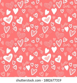 Seamless childish pattern with hand drawn hearts. Creative abstract kids texture for fabric, wrapping, textile, wallpaper, apparel. Vector illustration