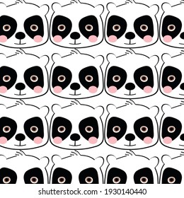 Seamless childish pattern with hand drawn pandas.perfect for fabric, wrapping, textile, wallpaper, apparel. Vector illustration
