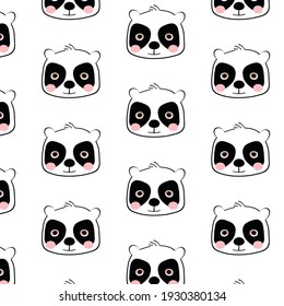 Patrón infantil inmaculado con pandas dibujadas a mano. Perfecto para tela, envoltura, textil, papel pintado, vestimenta. Ilustración del vector

