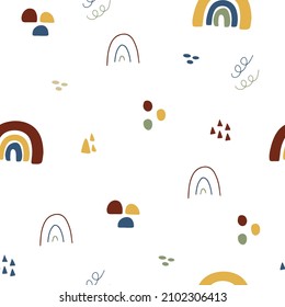 Seamless childish pattern with hand drawn rainbows, Creative kids texture for fabric, wrapping, textile, wallpaper, apparel. Vector illustration