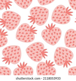 Seamless childish pattern with hand drawn strawberries. Colorful seamless vector pattern with cute hand drawn summer berries. Cute vector illustrations in cartoon style.