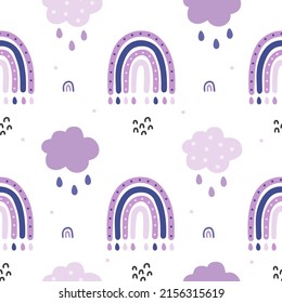 Seamless childish pattern with hand drawn rainbows