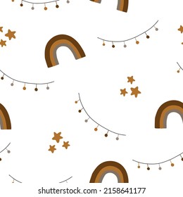 Seamless childish pattern with hand drawn rainbows, Creative kids texture for fabric, wrapping, textile, wallpaper, apparel. Vector illustration