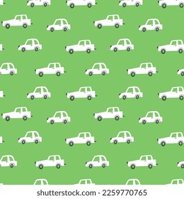 Seamless childish pattern with hand drawn cartoon cars. Creative kids texture for fabric, wrapping, textile, wallpaper, apparel. Vector illustration