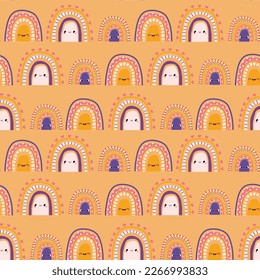 Seamless childish pattern with hand drawn rainbows. Creative scandinavian kids texture for fabric, wrapping, textile, wallpaper, apparel. Vector illustration