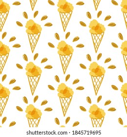 seamless childish pattern with hand-drawn ice cream vector illustration. Good for kids theme, paper, card, fabric, textile, stationary, wallpaper.