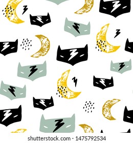 Seamless childish pattern with hero mask, flas, cloud. Creative kids texture for fabric, wrapping, textile, wallpaper, apparel. Vector illustration
