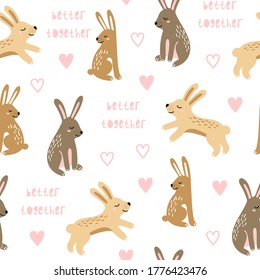 Seamless childish pattern with jumping rabbits. Creative nursery texture. Perfect for kids design, fabric, wrapping, wallpaper, textile, apparel 