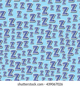 Seamless childish pattern with letters z. Zzz. For textile, fabric, bedroom interiors: wallpaper, pillow, blanket, pajamas. Good for restful calm sleep. Good night!