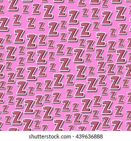 Seamless childish pattern with letters z. Zzz. For textile, fabric, bedroom interiors: wallpaper, pillow, blanket, pajamas. Good for restful calm sleep. Good night!