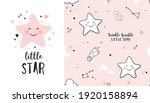 Seamless childish pattern with little  star in pink sky. Cute vector texture for kids bedding, fabric, wallpaper, wrapping paper, textile, t-shirt print