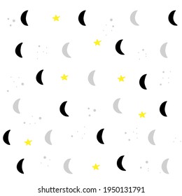 Seamless childish pattern with moon and stars. Creative kids texture for fabric, wrapping, textile, wallpaper, apparel. Vector illustration.