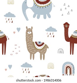 Seamless childish pattern with party animals. Vector illustration