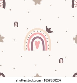 Seamless childish pattern with pastel rainbows. Creative kids texture for print.