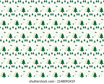 Seamless Childish Pattern with Pine Tree on white Background. Cute Geometric Background. Cartoon Kids Style for Baby Shower Invitation Card, Nursery Room Decor, Poster, Backdrop. Vector Illustration.