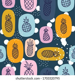 Seamless childish pattern with pineapples. Hand drawn texture for fabric, wrapping paper, nursery textile, wallpaper. Vector illustration
