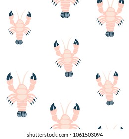 Seamless childish pattern with pink lobsters. Creative under sea summer texture for fabric, wrapping, textile, wallpaper, apparel. Vector illustration