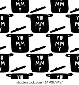 Seamless childish pattern with pots. Kids design for fabric, wrapping, textile, wallpaper, apparel. Scandinavian style.Vector illustration.

