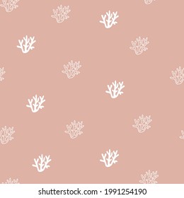 Patrón infantil sin foco con algas marinas. Textura de niños escandinavos creativos para tela, envoltura, textil, papel pintado, vestimenta. Fondo de la ilustración vectorial en colores rosados.
