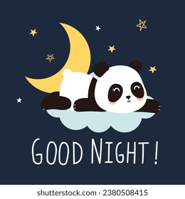 Seamless childish pattern with sleeping panda on the cloud. Nursery kids graphic texture for fabric textile apparel. Vector illustration.