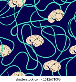 Seamless childish pattern with sleepng fox. Creative animal texture for fabric, wrapping, textile, wallpaper, apparel. Vector illustration