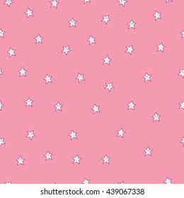 Seamless childish pattern with smiling and sleeping stars with faces. For textile, fabric, bedroom interiors: wallpaper, pillow, blanket, pajamas. Good for restful calm sleep. Good night!