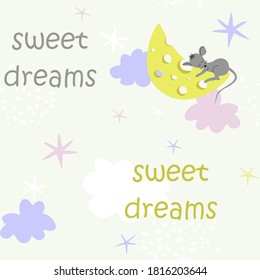 Seamless childish pattern with starry sky, moon. Creative kids texture for fabric, wrapping, textile, wallpaper, apparel. Vector illustration.