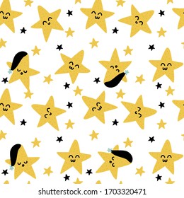 Seamless childish pattern with stars.Hand drawn texture for fabric, wrapping paper, nursery textile, wallpaper. Vector illustration