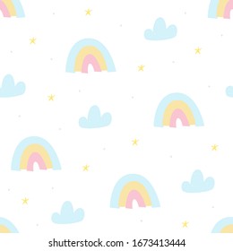 Seamless childish pattern with trendy rainbows. Creative scandinavian kids texture for fabric, wrapping, textile, wallpaper, apparel. Vector illustration.