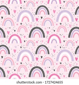 Seamless childish pattern with trendy rainbows. Creative scandinavian style, Vector illustration