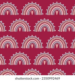 Seamless childish pattern with trendy rainbows. Creative scandinavian style, Vector illustration.