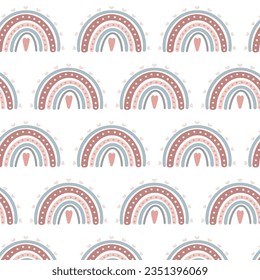 Seamless childish pattern with trendy rainbows. Creative scandinavian style, Vector illustration
