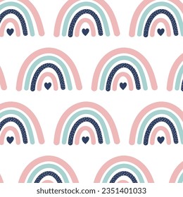 Patrón infantil impecable con arcos de lluvia a la moda. Estilo escandinavo creativo, ilustración vectorial