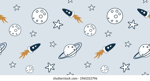 Seamless childish pattern. Trendy space texture for fabric, apparel, textile, wallpaper. Vector illustration