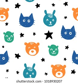 Seamless childish pattern. Vector kids background with hand drawn elements. Design for prints, shirts and posters.