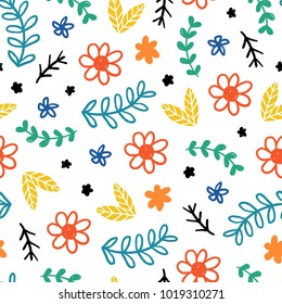 Seamless childish pattern. Vector kids background with hand drawn elements. Design for prints, shirts and posters.