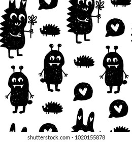 Seamless childish pattern. Vector kids background with hand drawn elements. Design for prints, shirts and posters.