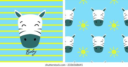 Seamless childish pattern with zebra .Great for baby fabric, textiles, wallpaper, postcards. Set of vector posters.