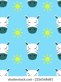 Seamless childish pattern with zebra .Great for baby fabric, textiles, wallpaper, postcards. Vector illustration for posters, T-shirt print. 