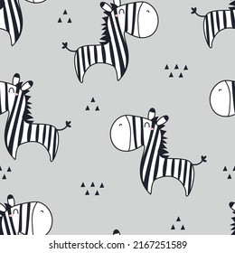Nahtlose kindliche Muster mit Zebras. Handgezeichnet süßer Cartoon-Tierhintergrund. Design für Papierwaren, Hintergrund, Tapeten, Umhüllung, Druck, Stoff, Schluchten, Bekleidung und all Ihre 
