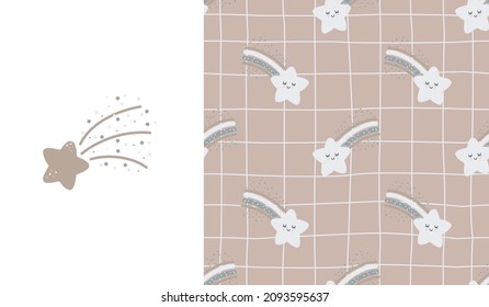 Patrón simple infantil sin problemas para niños con estrellas lindas al estilo escandinavo. Ilustración de dibujos animados en colores pastel