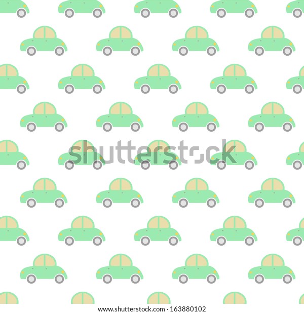 Seamless\
childlike car pattern on white\
background