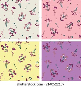 Seamless childlike flowers print design that can be used against the background in 4 different colors. Can be used for baby t-shirt print, fashion print design, kids wear, baby shower, celebration, gr