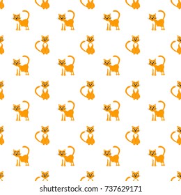 Seamless childlike pattern. Background in red cats for textiles, fabrics, cotton fabric, covers, wallpaper, print, gift wrap, postcard, scrapbooking.
